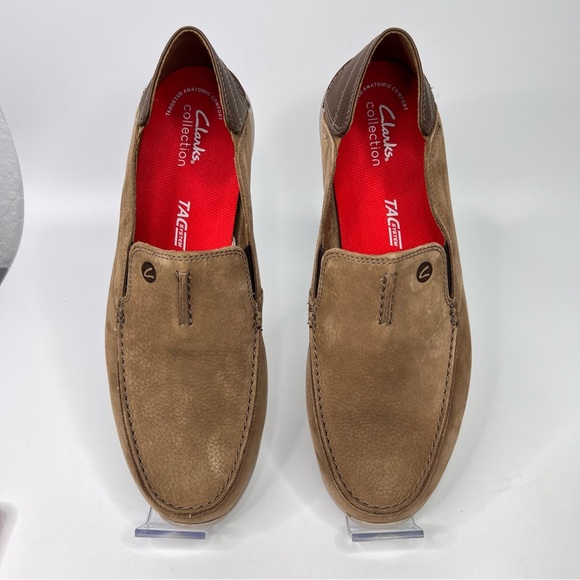 Clarks Men’s Gorwin Step Dark Sand Nubuck Suede Leather Slip On Loafers Shoes - Picture 8 of 14